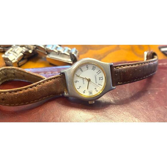 Women's Silver Tone 25mm Carriage by Timex Watch Leather Band, Indiglo - Picture 2 of 3